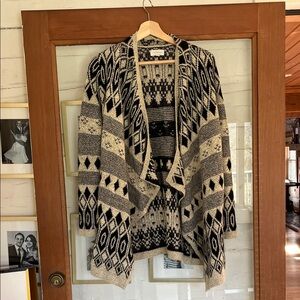 Lucky Brand Black and Cream Geometric Cardigan